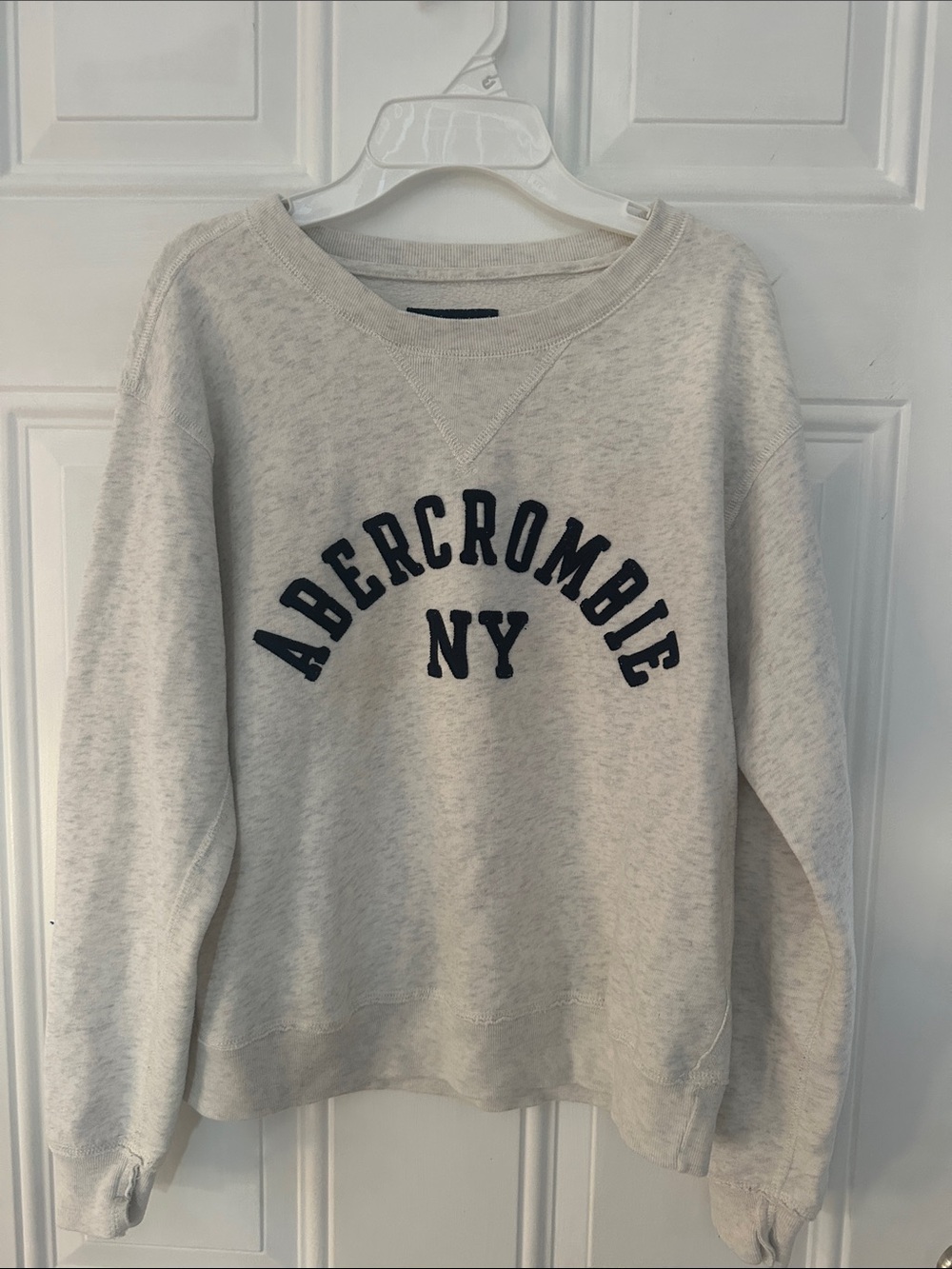 Abercrombie & Fitch Cream Fleece Pullover with Navy Label